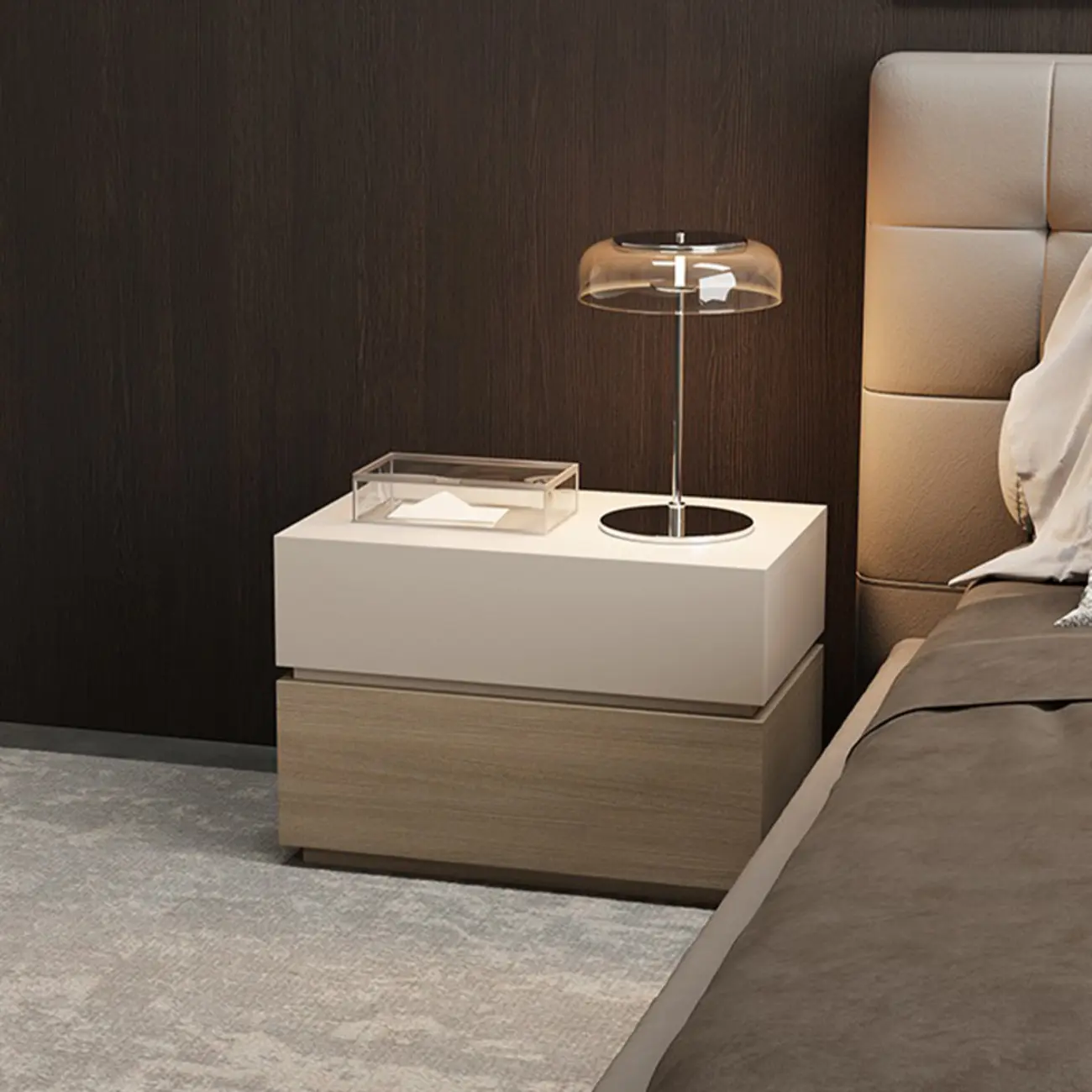 Elegant 2-tier Bedroom Wooden Nightstand With Drawers