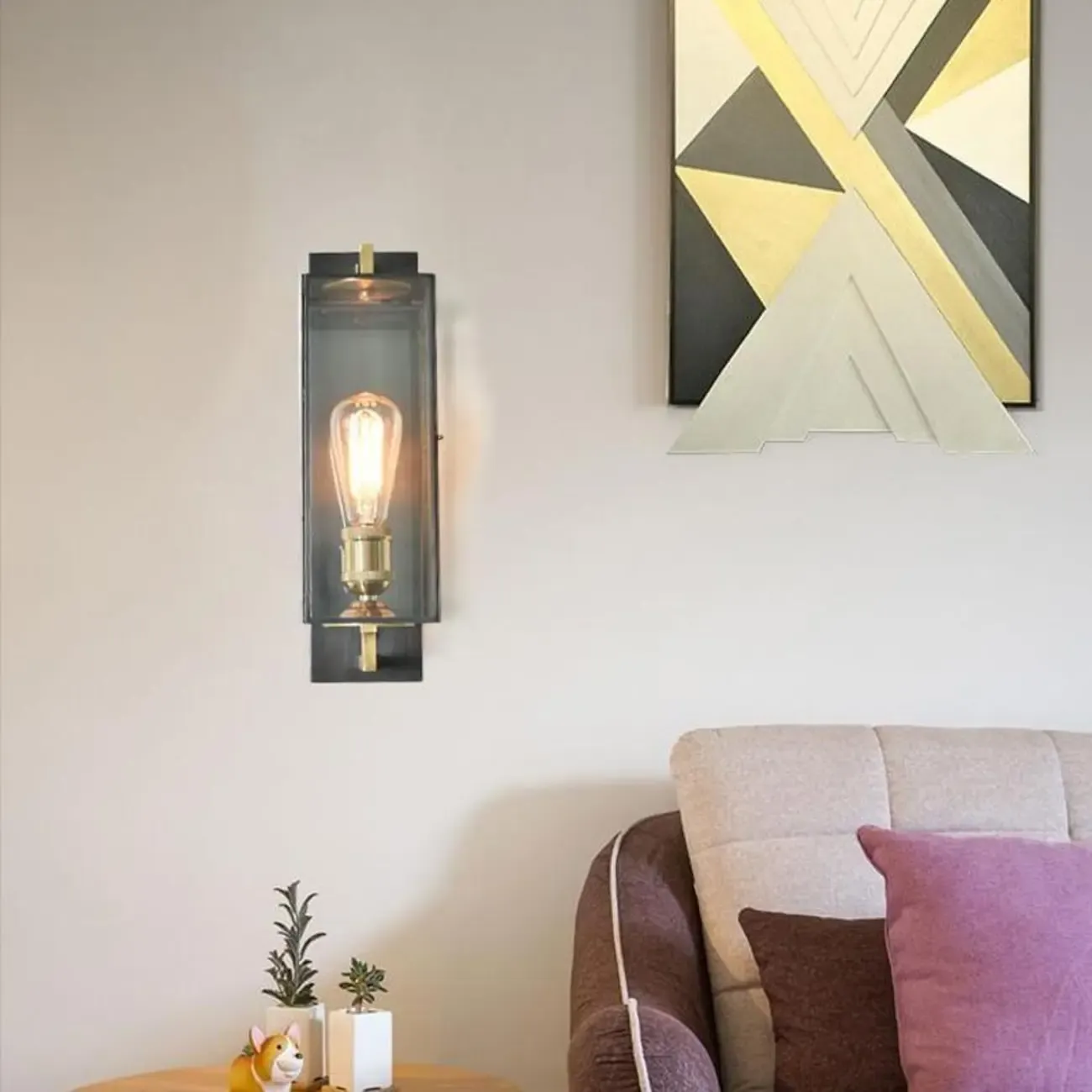 Gold Glass Small Black Modern Geometric LED Wall Sconce
