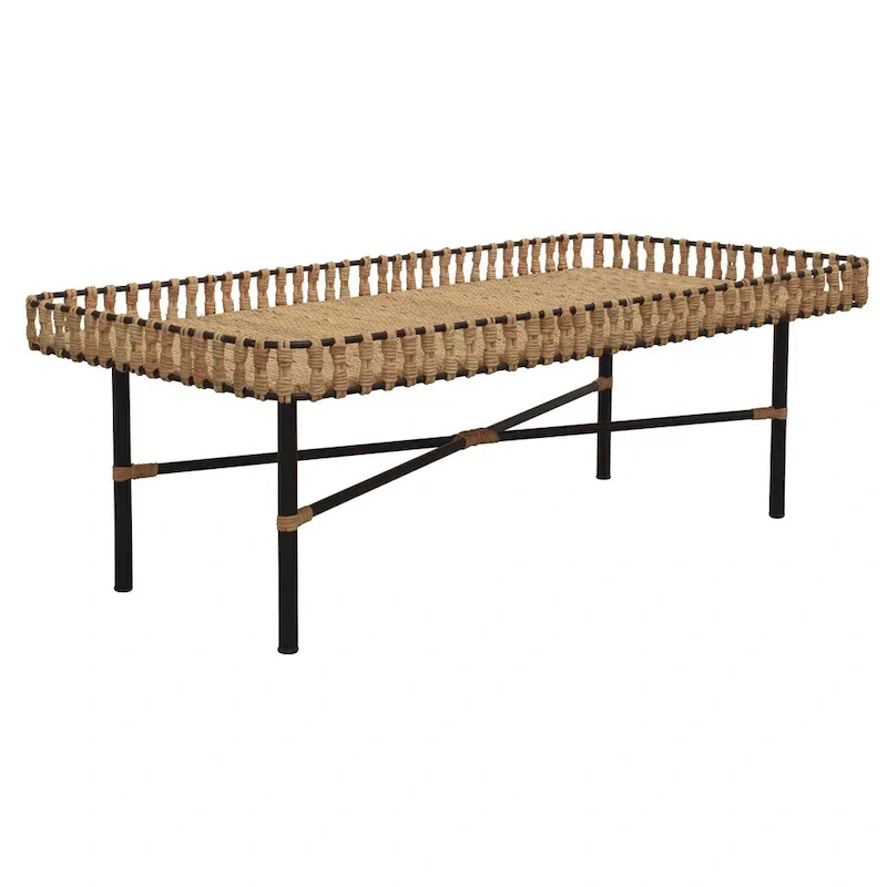 Natural Rattan Coffee Table with Black Iron Base
