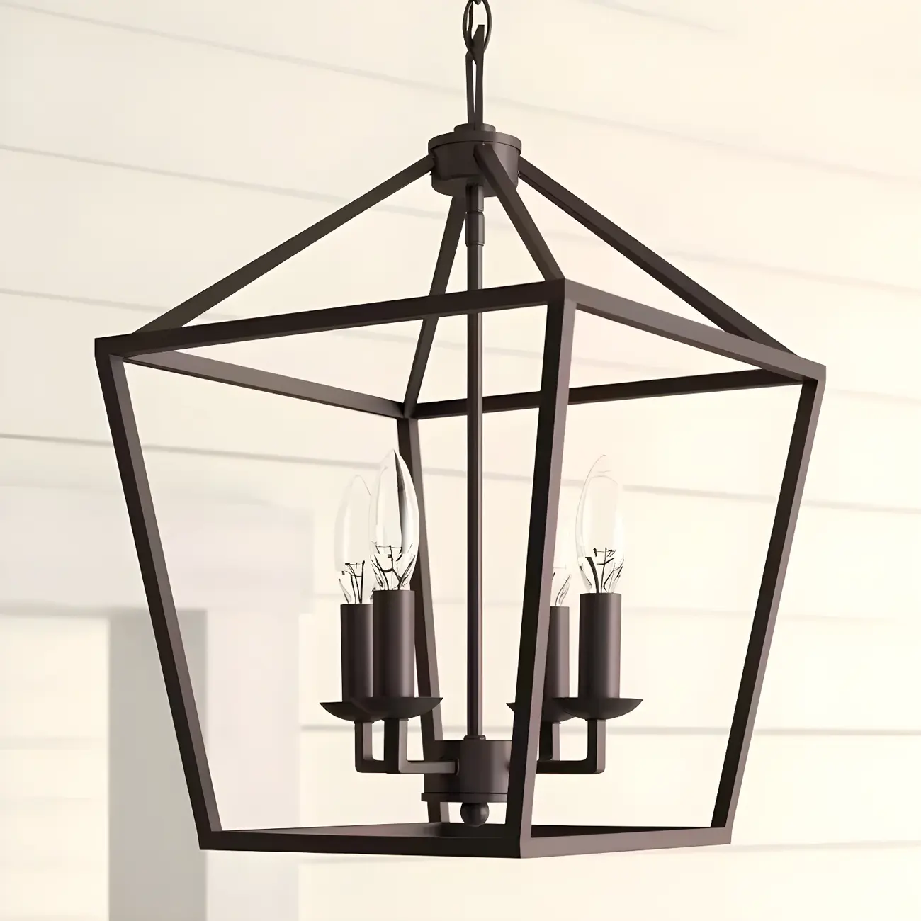 Black Geometric Metal Lantern Chandelier Modern Design