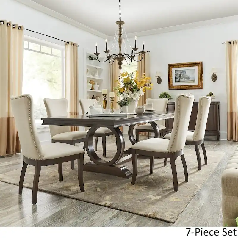 Willa Dark Cherry Wood and Beige Fabric Extendable Rectangular Dining Set by iNSPIRE Q Classic