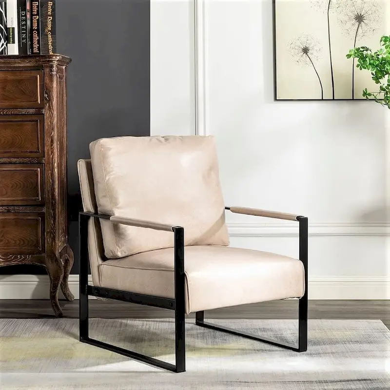 Microfiber Upholstery Metal Arms Chair