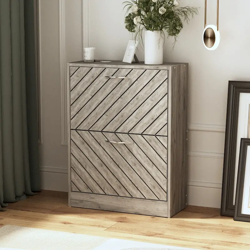 Freestanding 2 Flip Drawers Shoe Cabinet Storage Organizer