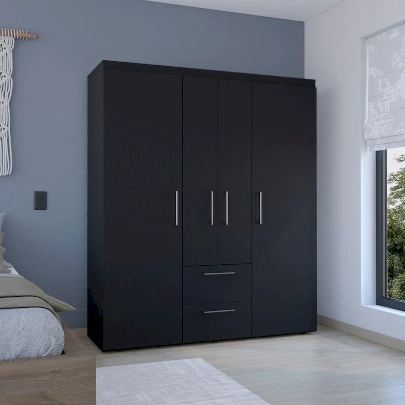 19.8 Modern Four-door Armoire with Multiple Storage Options and Metal Accents