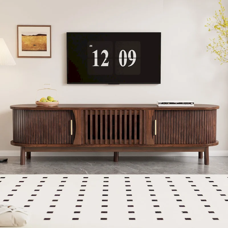 TV Stand for TVs up to 75 Inches with Storage Doors and Wood Legs