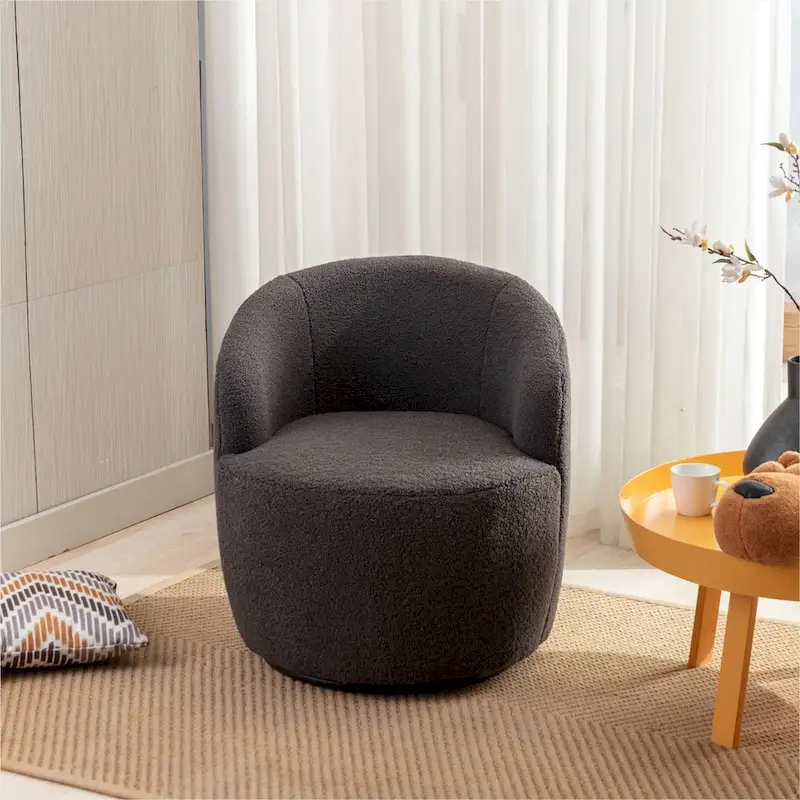 360° Swivel Barrel Accent Chair – Soft Teddy Fabric, Ergonomic Backrest