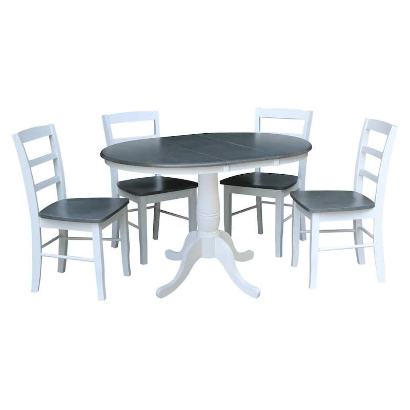 36 Round Top Pedestal Ext Table with 12 Leaf and 4 Madrid Chairs