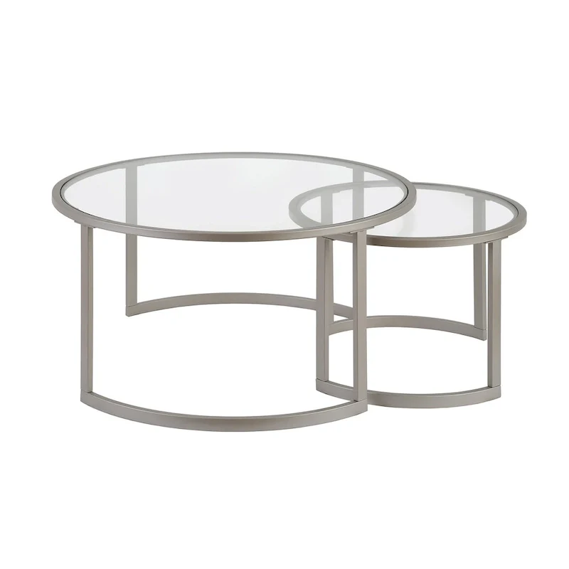 Set of 2 36 Glass And Steel Round Nested Coffee Tables - 36 x 36 x 18