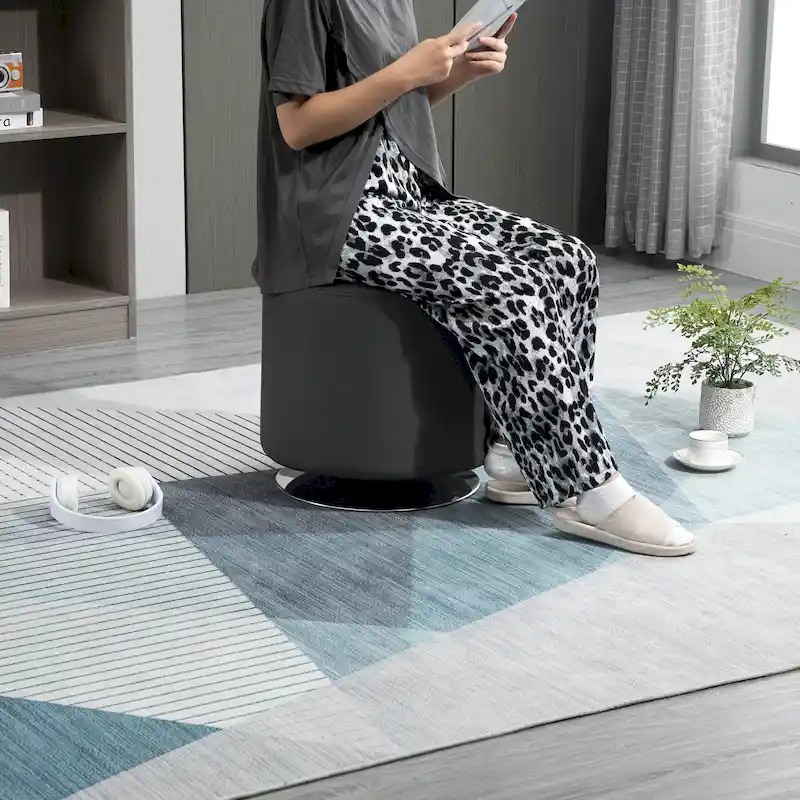 HOMCOM 360-deg Swivel Foot Stool Round PU Ottoman with Thick Sponge Padding and Solid Steel Base