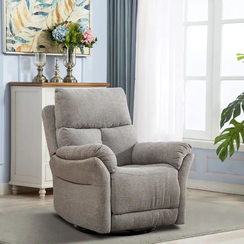 Fabric Overstuffed Swivel Rocker Manual Recliner Chair