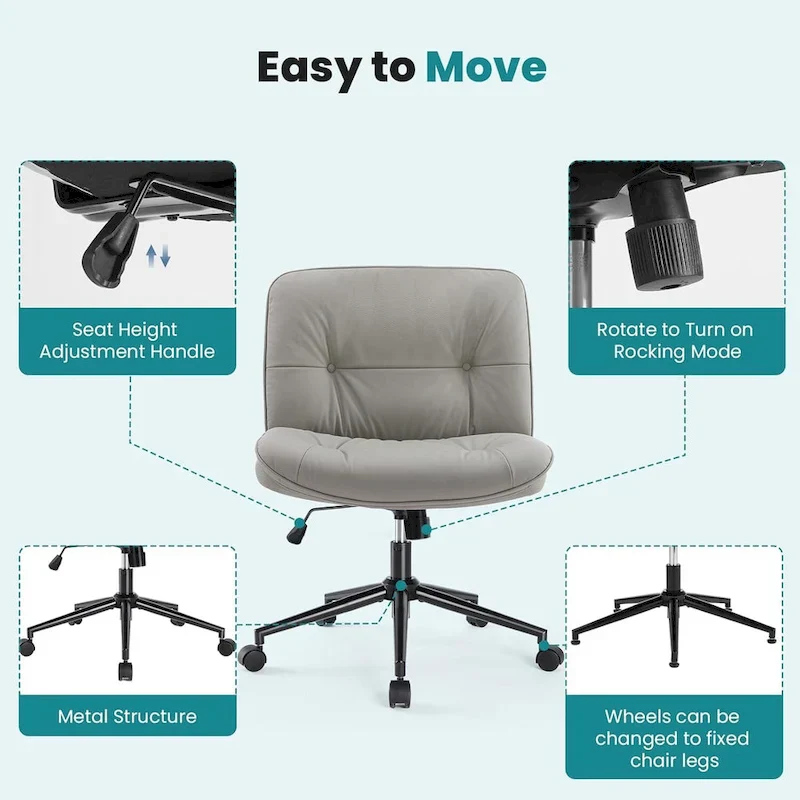 PU Leather Swivel Office Chair – Khaki / Beige / Black, Criss-Cross Base, Single User