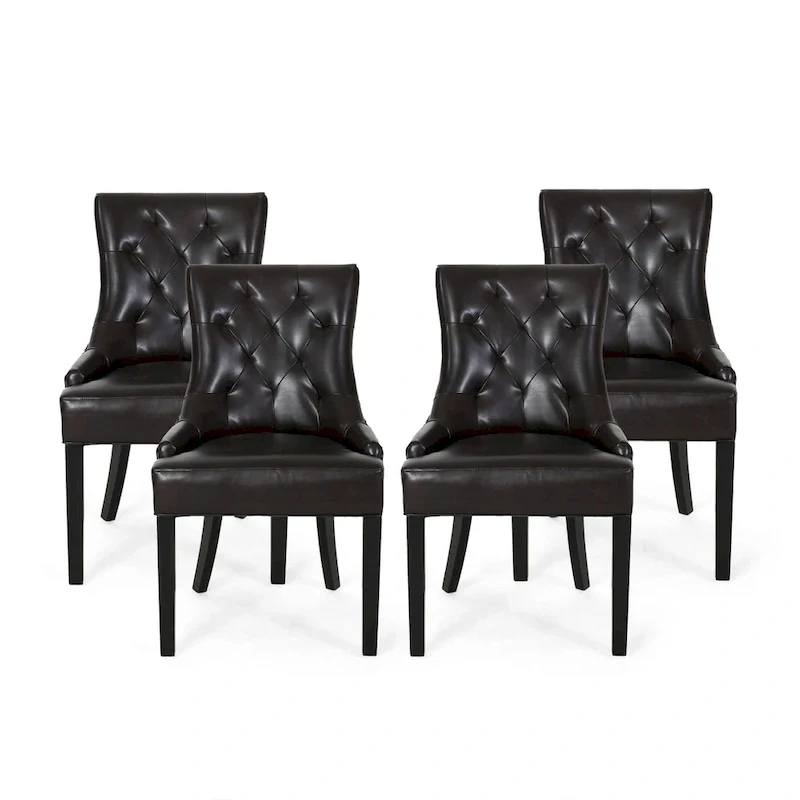Modern style tufted faux leather dining chairs (set of 4).