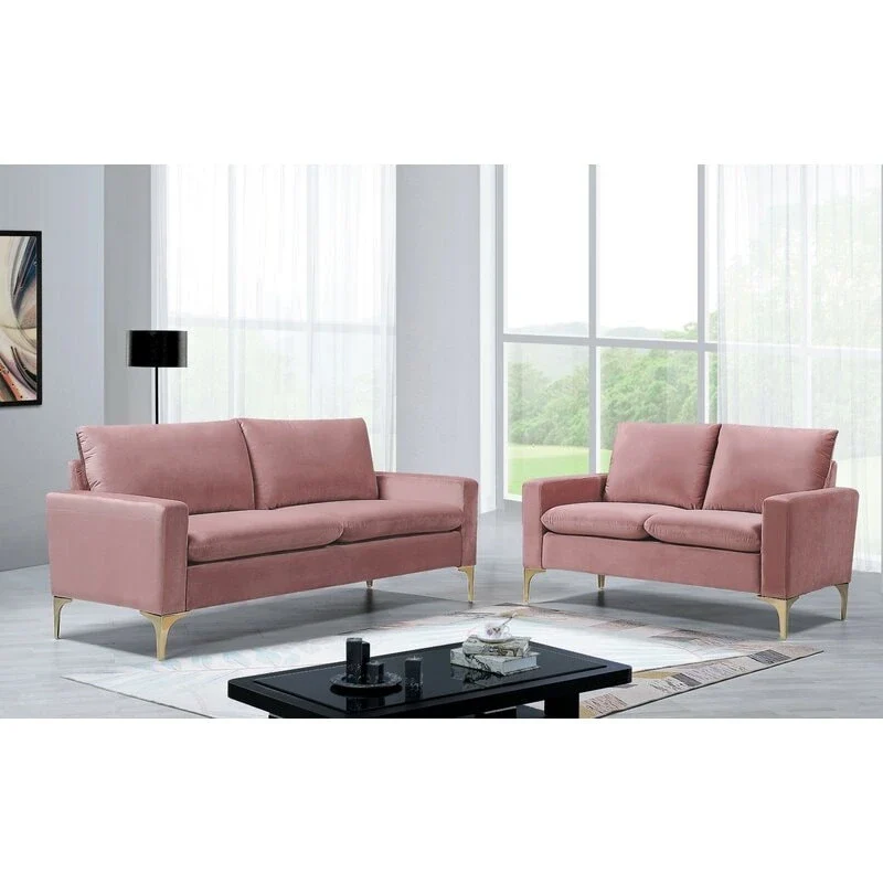 2-Piece Velvet Sofa Set with Gold Legs