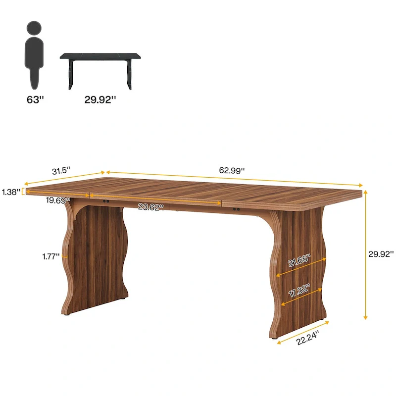 Modern Dining Table, 63 Rectangular Kitchen Table Black Dinner Table