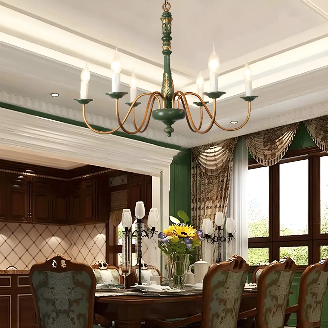 Traditional Adjustable 6-light Empire Wood Candelabra Chandelier