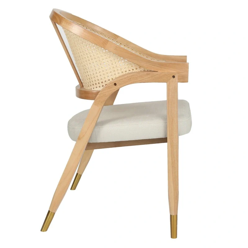 Cane Rattan Dining Chair with Upholstered Seat and Armrests
