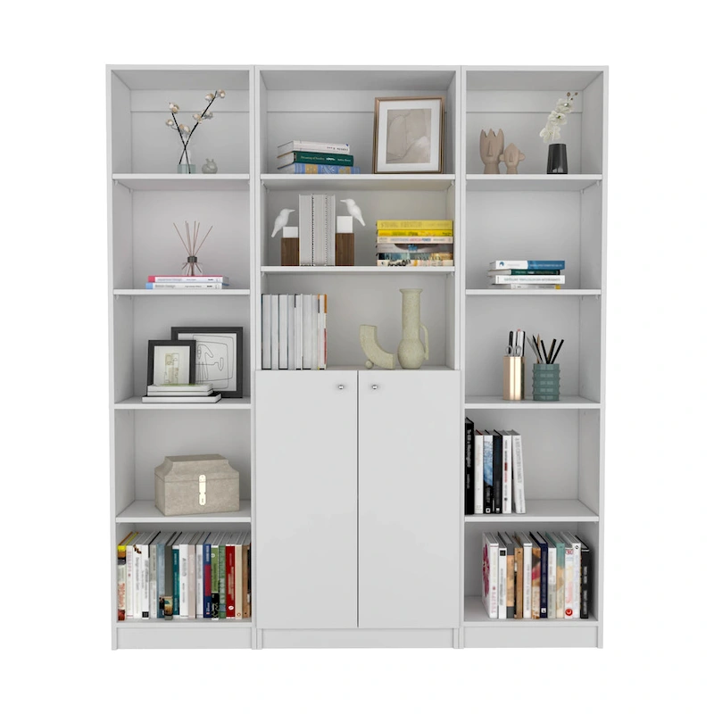 Kenyon 60  Wide 5-Shelf and Cabinet Bookcase Set of 3 Matt Grey - White