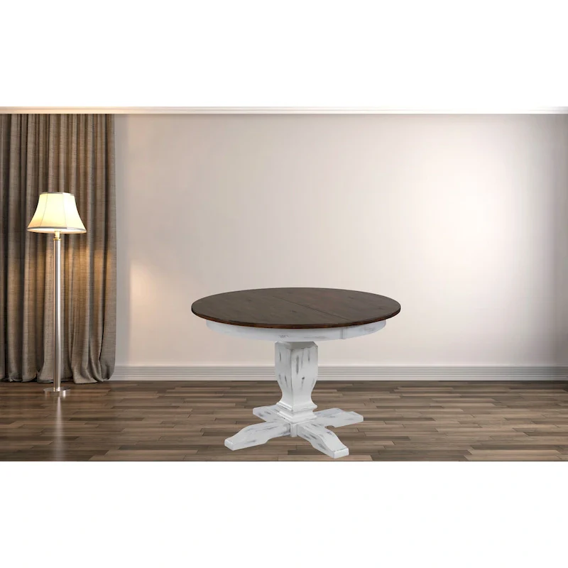 Round Pedestal Dining Table with Extension Leaf - Rubberwood - Seats 4-6