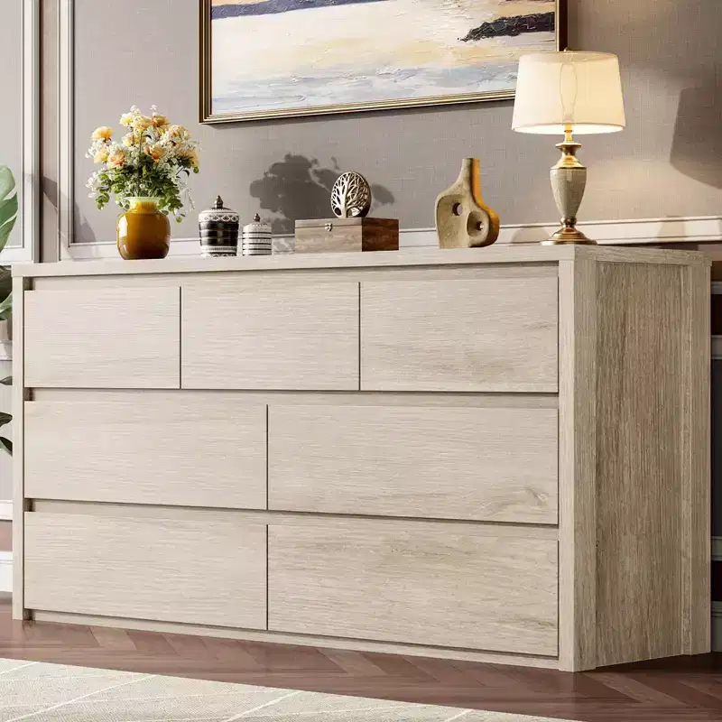 7 Drawer Dresser for Bedroom, Wide Modern Chest of Drawers, Large Wood Dresser Wooden Storage Organizer for Living Room, Hallway Entryway
