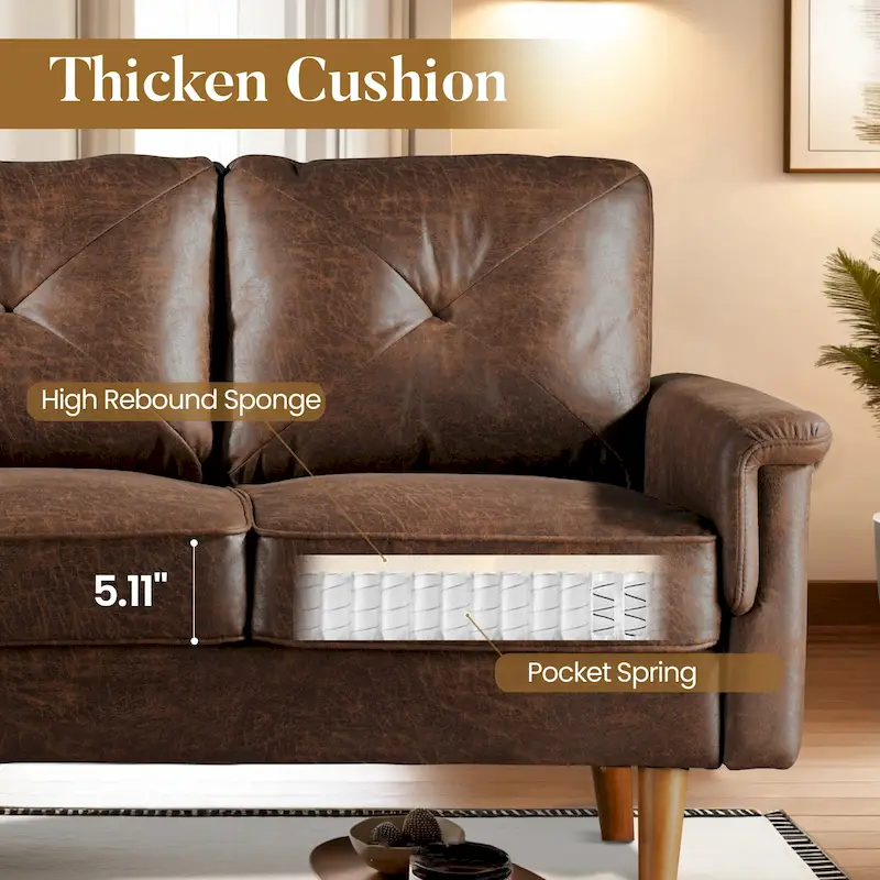 Mid-Century 3-Seat Upholstered Sofa with Wood Legs