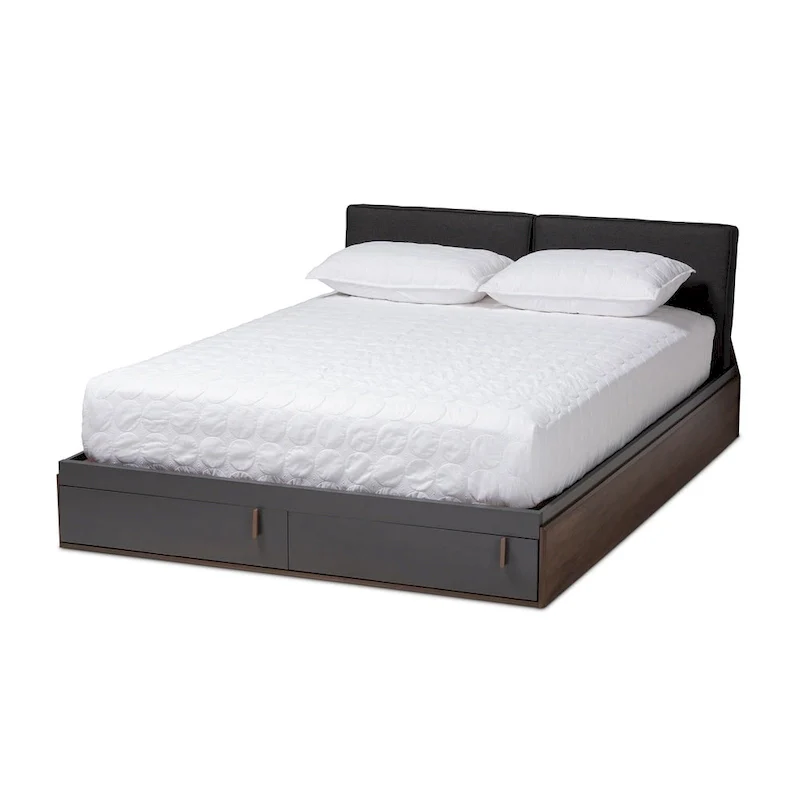 Grey & Walnut Brown Queen Platform Storage Bed, 1-Person