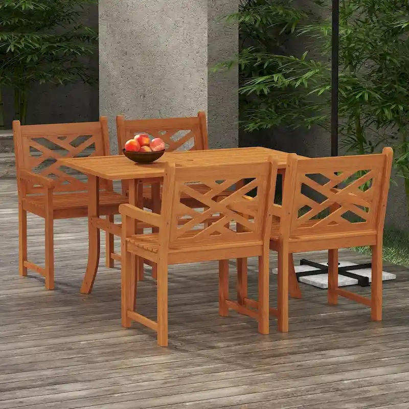 Outsunny Outdoor Patio Dining Set, 4 Seater Wood Dining Table and Chairs for Backyard, Conservatory, Garden, Poolside