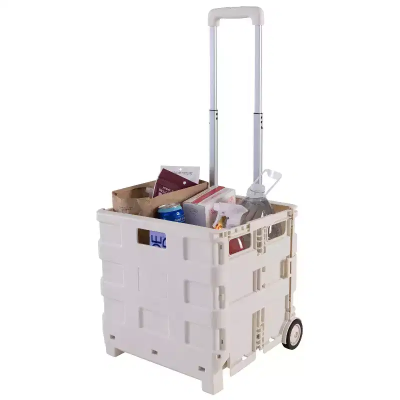 Simplify Portable Folding Shopping Utility Cart White Kennedy International: Foldable Grocery & Utility Cart with Wheels