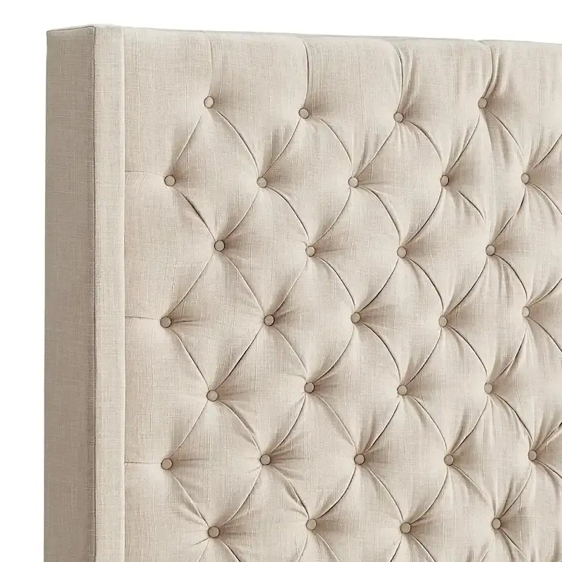 Button-Tufted Wingback Upholstered Headboard – Elegant Bedroom Accent