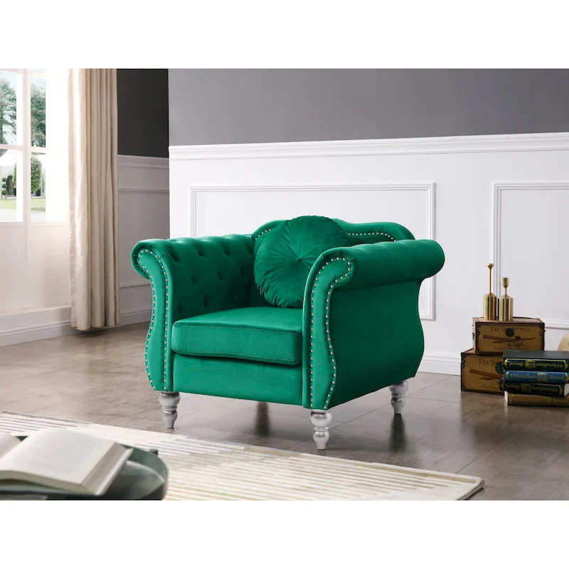 Velvet Accent Chair with Nailhead Trim