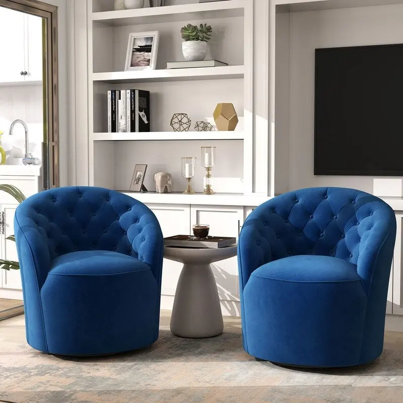 Velvet Upholstered 360 Degree Swivel Barrel Chair with Button Tufted Back