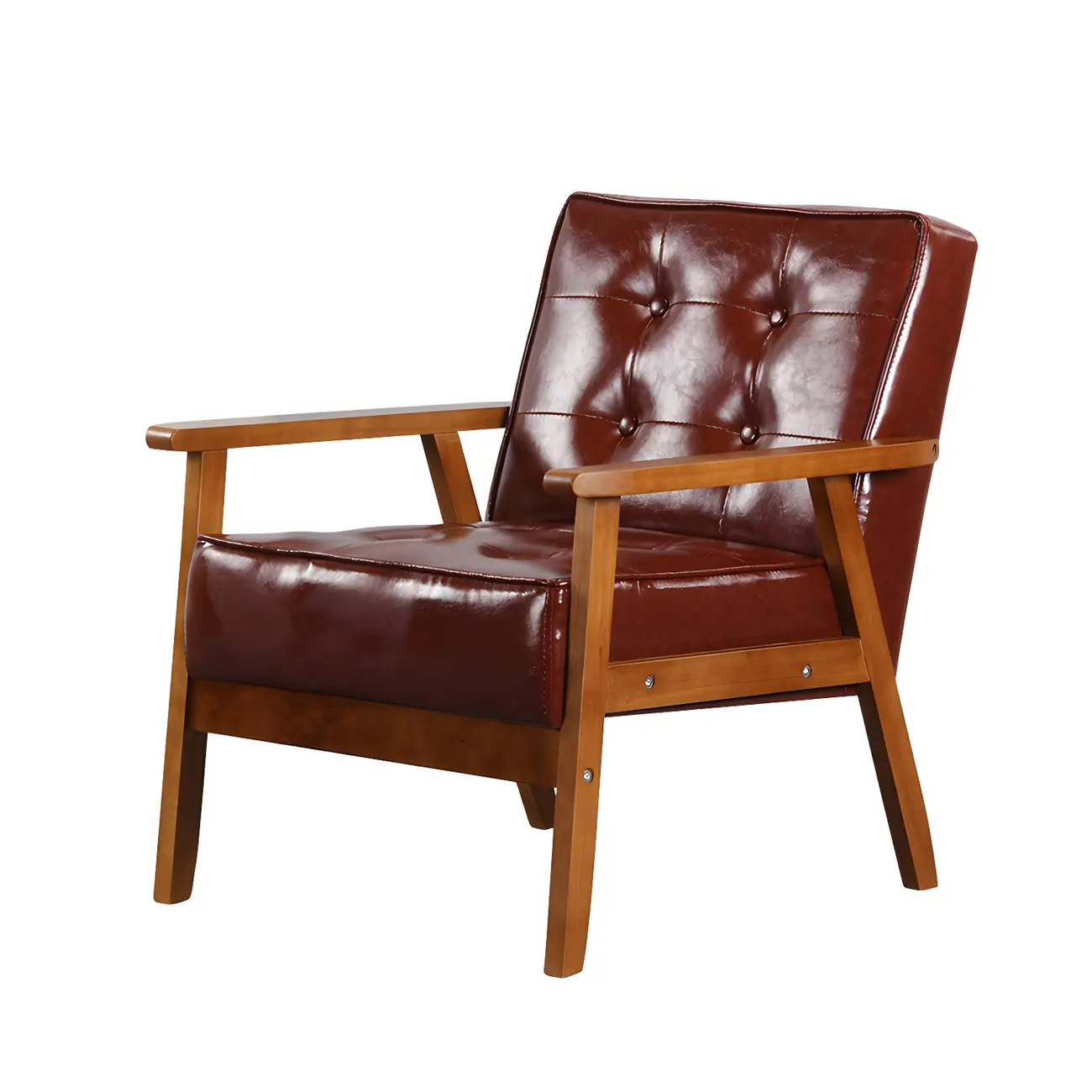 Modern Leather Tufted Accent Chair with Wood Frame