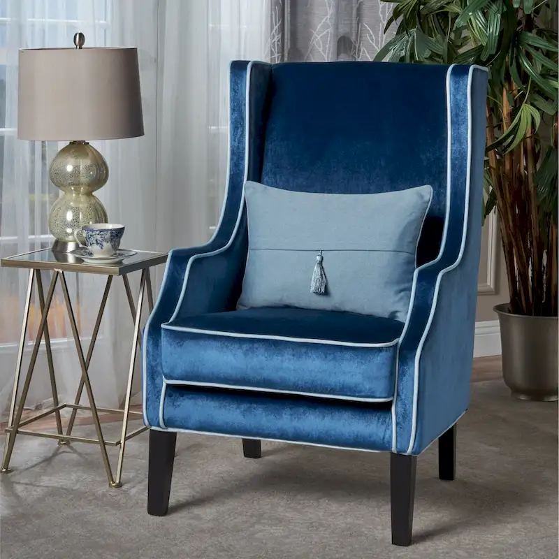 Blue/Black High-Back Velvet Club Chair, 1-Person