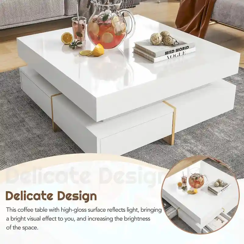 Stylish High Gloss Coffee Table with 4 Drawers