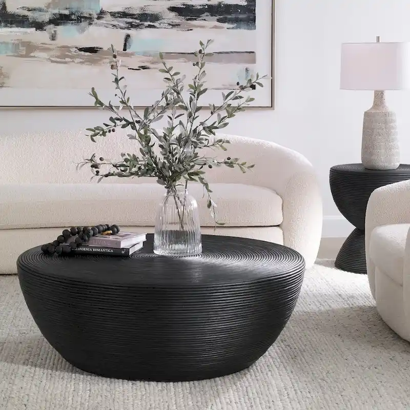 Bongo Black Rattan Coffee Table - 44W x 16H x 44D