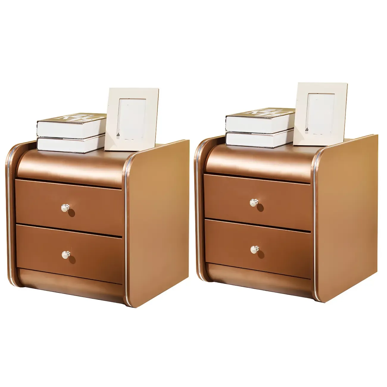 Stylish Narrow Faux Leather Bedside Table with 2 Drawers