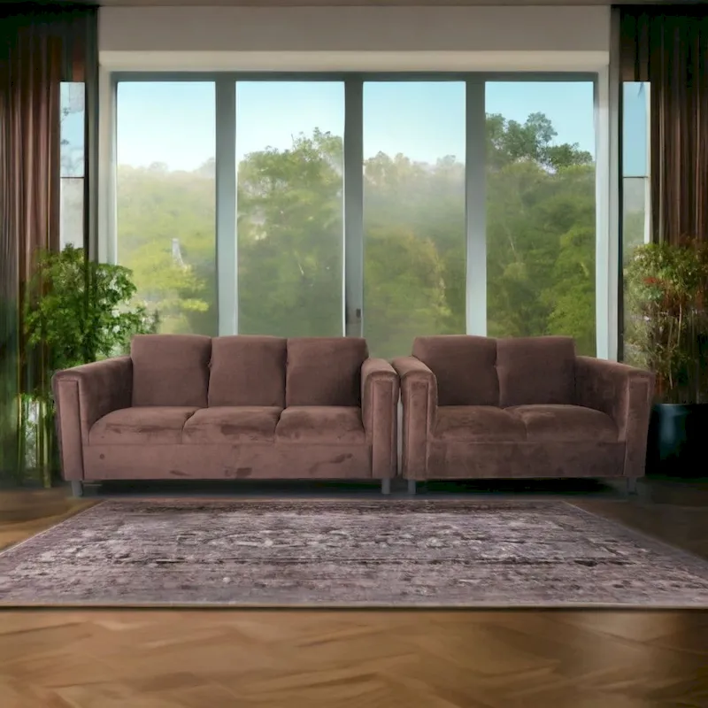 Mid Century Modern Loveseat and Sofa Set Solid Wood Frame Upholstered