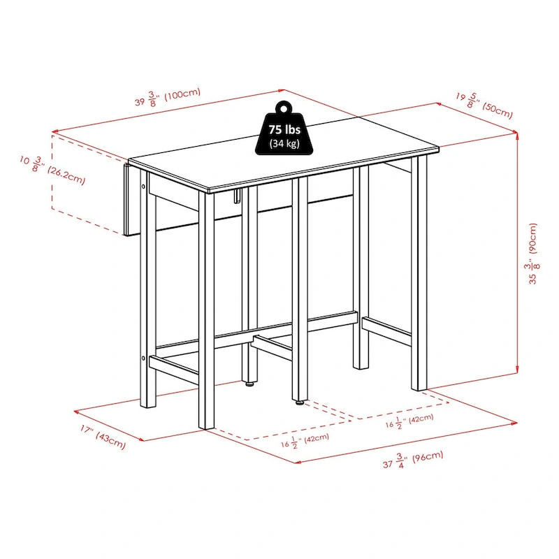 3-Pc Drop Leaf Table with Ladder-back Counter Stools, Walnut