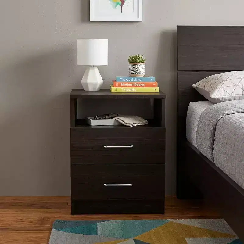 HomeRoots 20 Black Wood Two Drawer Nightstand