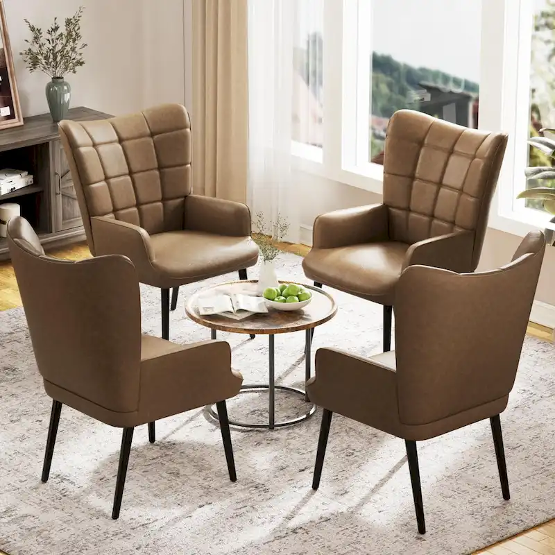 High-Back Tufted Accent Chair | Faux Leather Wingback | Solid Wood Frame | Ergonomic Armrests | 300 lbs Capacity | 37