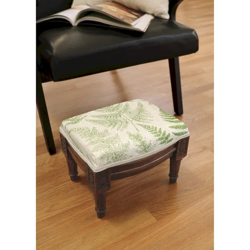 Jade Green Fern Print Footstool, Linen, 1-Person – Small
