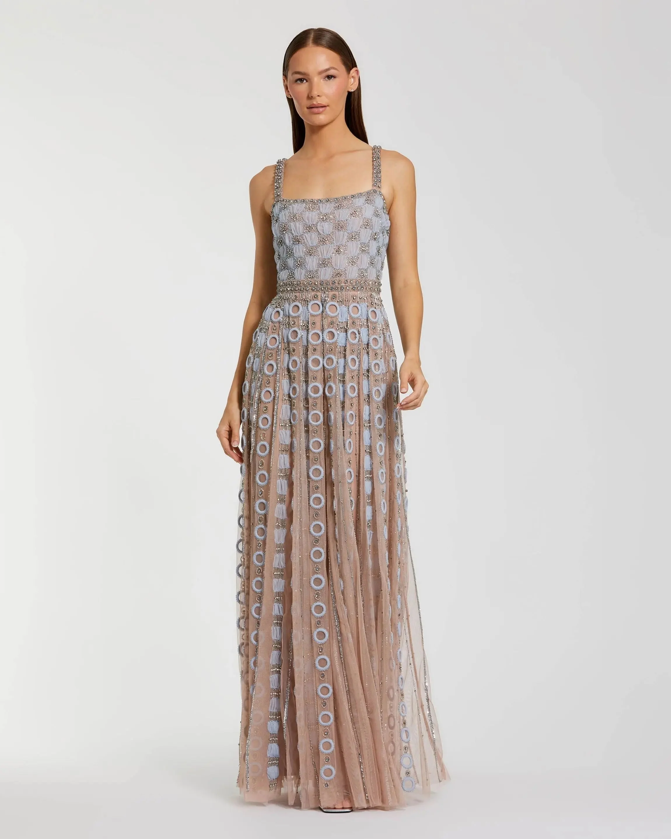 Light Blue Sleeveless Embellished A-line Gown