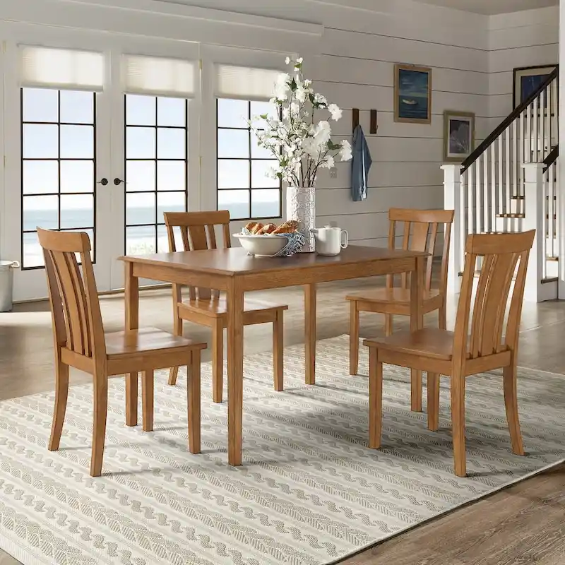 Wilmington II 48-Inch Rectangular Oak Finish Dining Table with 4 Chairs