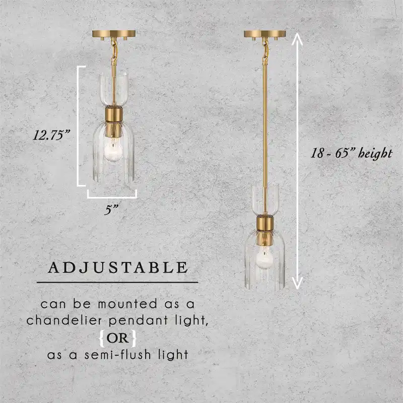 Josephine Metal and Clear Ribbed Glass Ceiling Light - 5.0 L x 5.0 W x 12.8 H