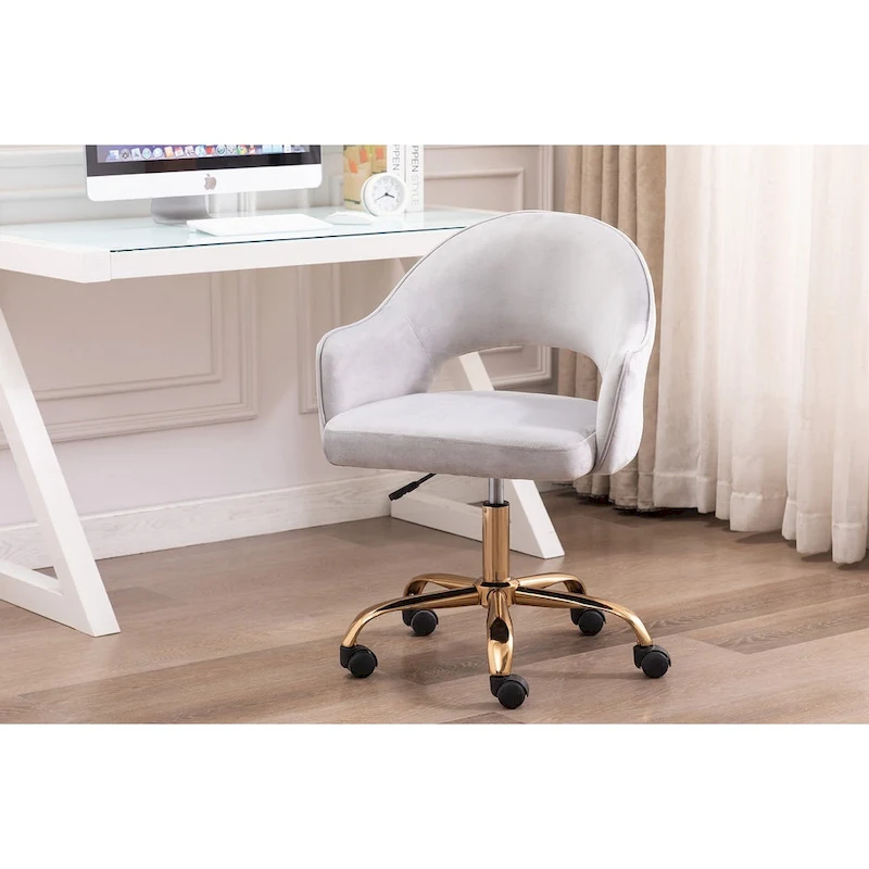 Porthos Home Camron Velvet Swivel Office Chair, Golden Chrome Legs