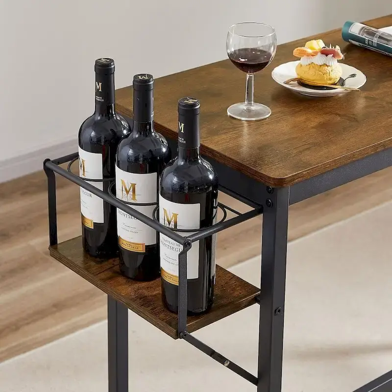 3 PCS Industrial Bar Table Set with Wine Rack