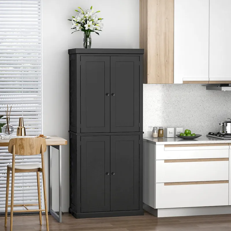Freestanding 4-Door Kitchen Pantry Storage Cabinet with 6-Tier Adjustable Shelves, 72.5