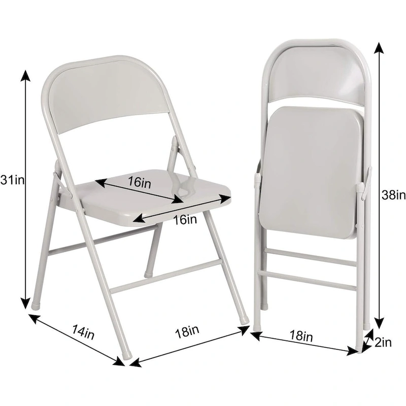 VECELO Folding Chairs Set of 4 Metal Frame Steel Seat with Triple Braced