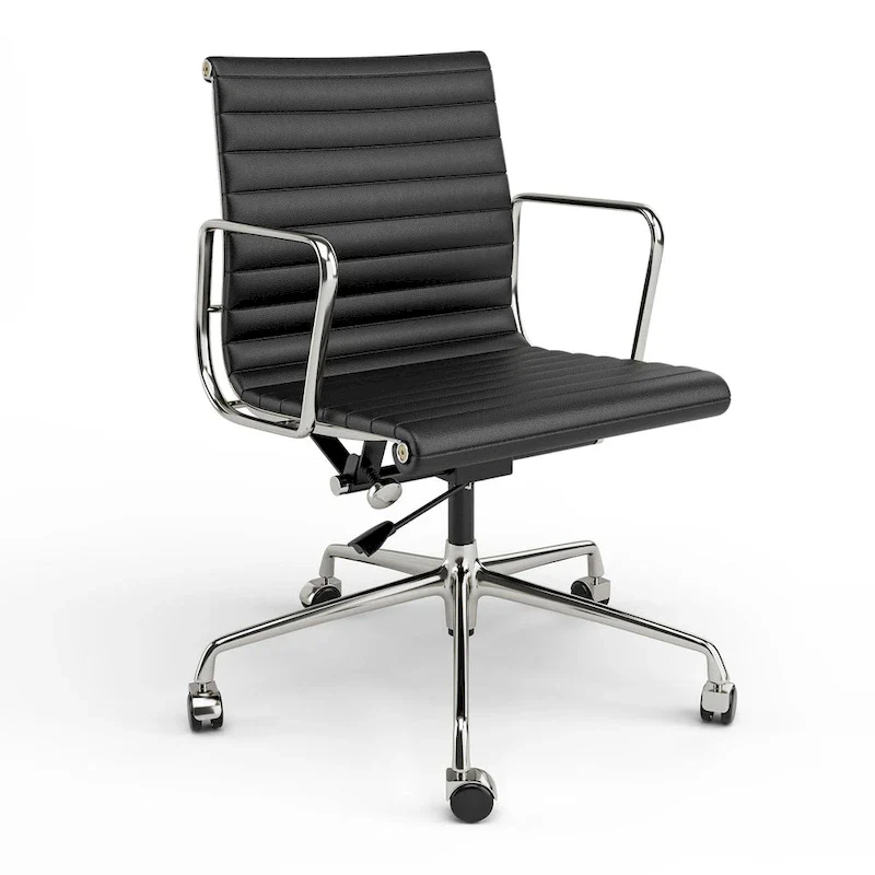 Low Back Genuine Leather Ergonomic Computer Ribbed Office Chair