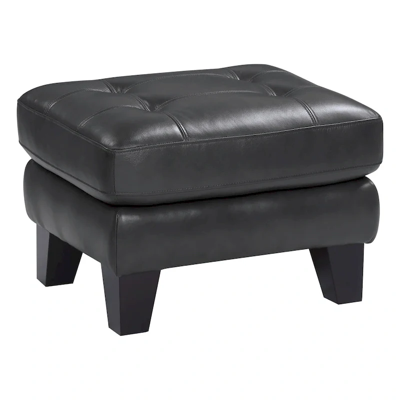 27 Inch Ottoman, Dark Gray Top Grain and Faux Leather, Solid Wood