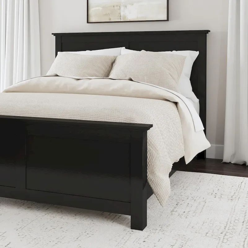 Black Wood Queen Bed with Nightstand and Dresser